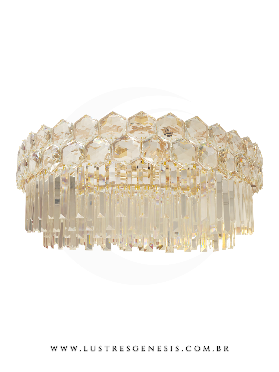 Plafon Redondo Moderno Dourado Mirai de Cristal